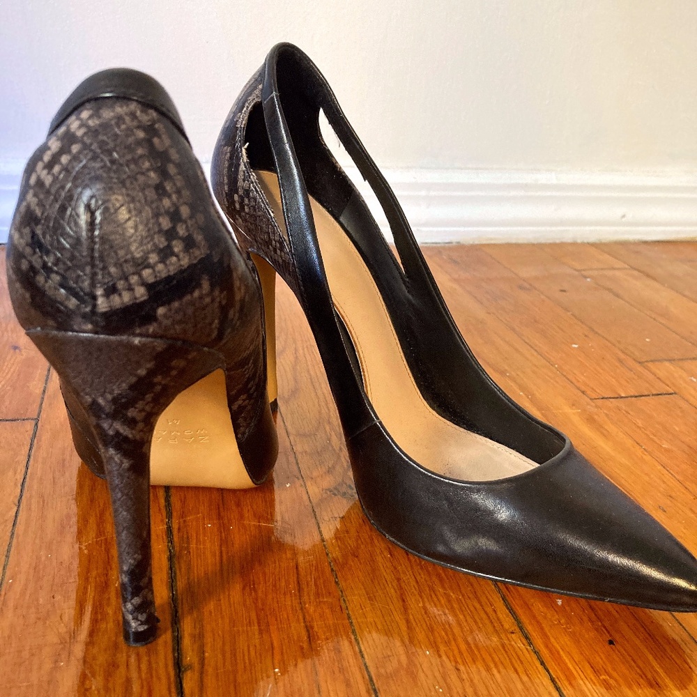 Zara Black and Snake Skin Pumps